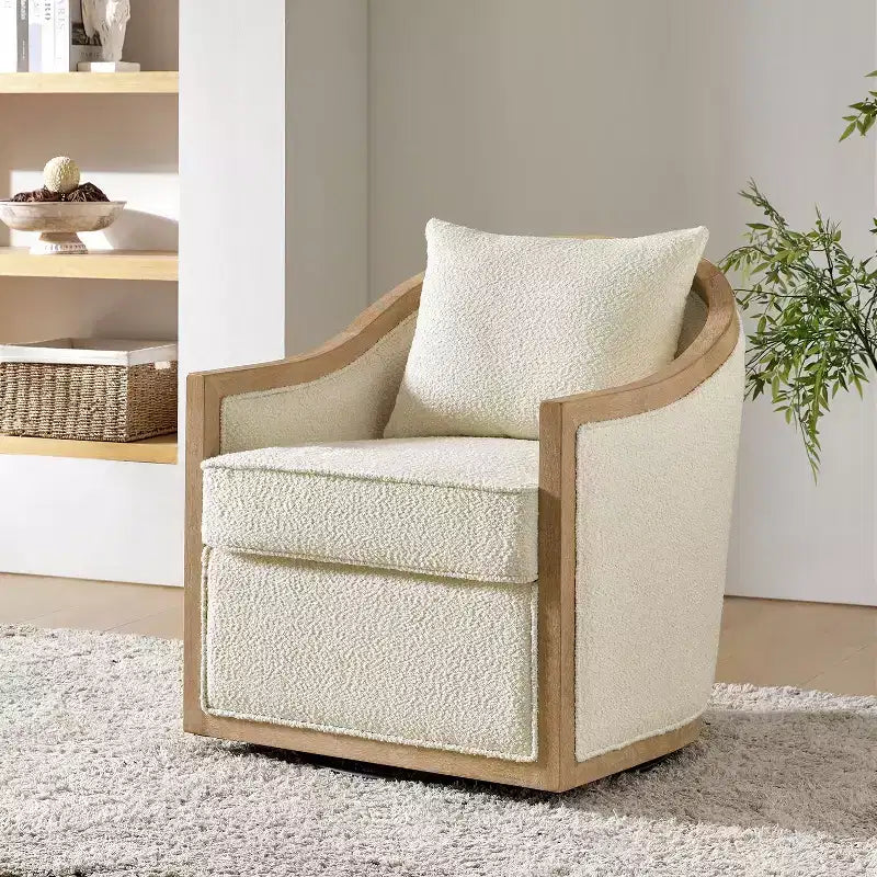 Fauteuil Gordon Farmhouse en rotin et bois massif avec bordure en bois massif|ART OF LIVING DESIGNS-IVORY