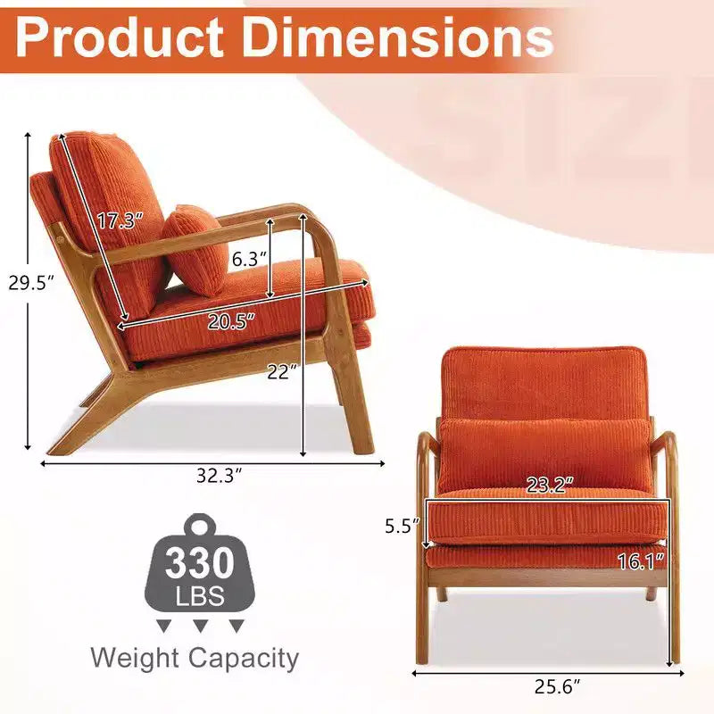 Karl Home Mid Century Solid Wood Accent Chair Upholstered Armchair with an Extra Pillow