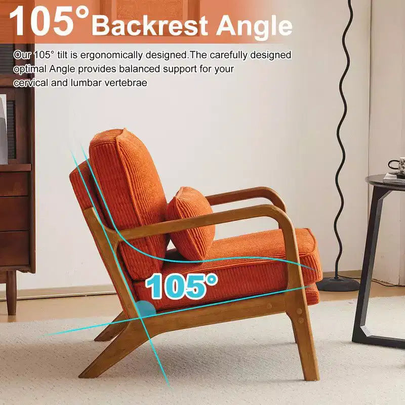 Karl Home Mid Century Solid Wood Accent Chair Upholstered Armchair with an Extra Pillow