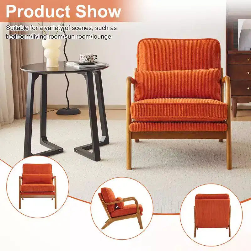 Karl Home Mid Century Solid Wood Accent Chair Upholstered Armchair with an Extra Pillow