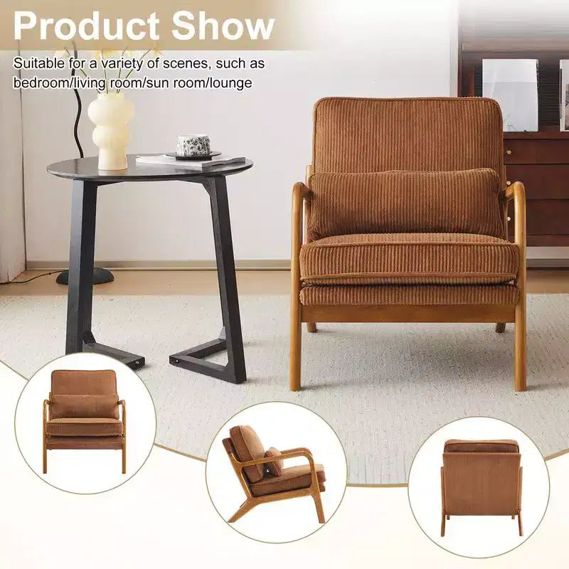 Karl Home Mid Century Solid Wood Accent Chair Upholstered Armchair with an Extra Pillow