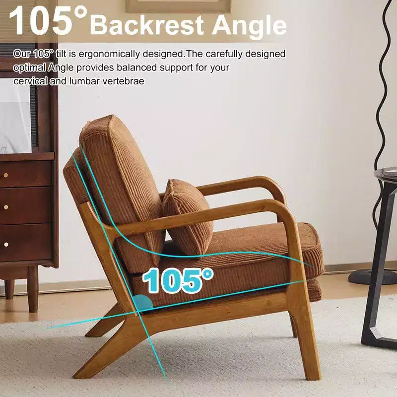 Karl Home Mid Century Solid Wood Accent Chair Upholstered Armchair with an Extra Pillow