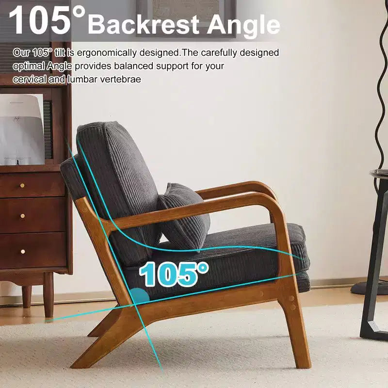 Karl Home Mid Century Solid Wood Accent Chair Upholstered Armchair with an Extra Pillow