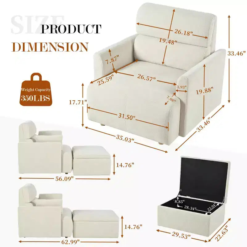 CLIHOME Oversized Chair With Storage Ottoman, Wide Accent Armchair Chair, Upholstered Mid-Century Reading Chair, Deep Seat Sofa Couch
