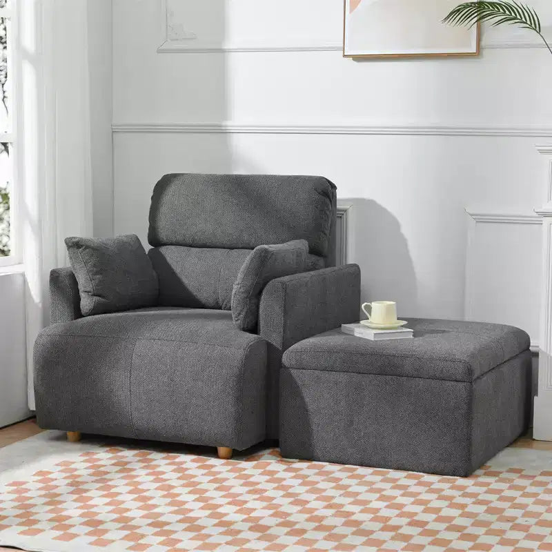 CLIHOME Oversized Chair With Storage Ottoman, Wide Accent Armchair Chair, Upholstered Mid-Century Reading Chair, Deep Seat Sofa Couch