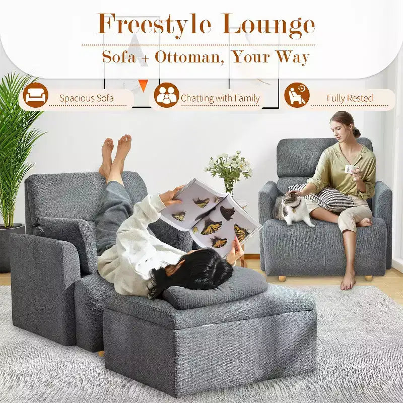 CLIHOME Oversized Chair With Storage Ottoman, Wide Accent Armchair Chair, Upholstered Mid-Century Reading Chair, Deep Seat Sofa Couch