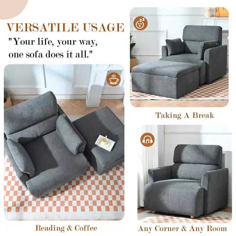 CLIHOME Oversized Chair With Storage Ottoman, Wide Accent Armchair Chair, Upholstered Mid-Century Reading Chair, Deep Seat Sofa Couch