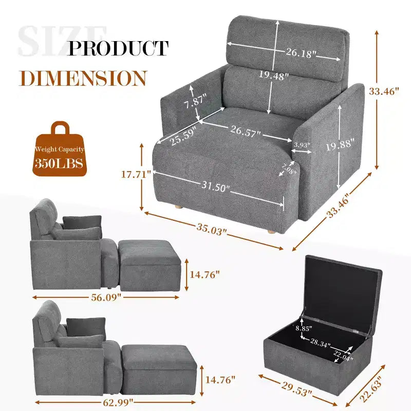 CLIHOME Oversized Chair With Storage Ottoman, Wide Accent Armchair Chair, Upholstered Mid-Century Reading Chair, Deep Seat Sofa Couch