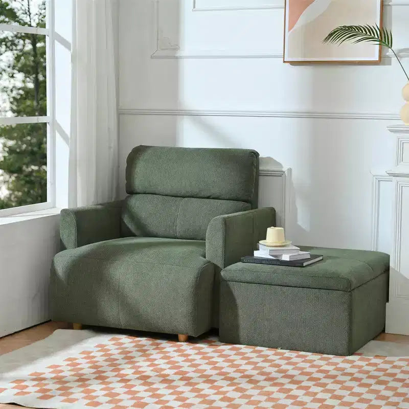 CLIHOME Oversized Chair With Storage Ottoman, Wide Accent Armchair Chair, Upholstered Mid-Century Reading Chair, Deep Seat Sofa Couch