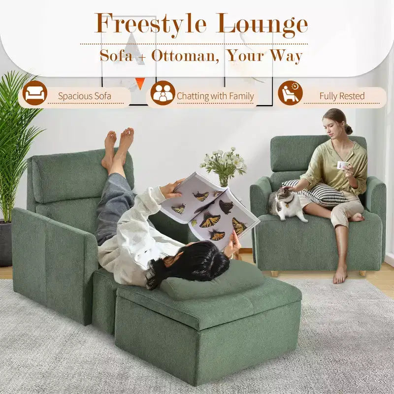 CLIHOME Oversized Chair With Storage Ottoman, Wide Accent Armchair Chair, Upholstered Mid-Century Reading Chair, Deep Seat Sofa Couch