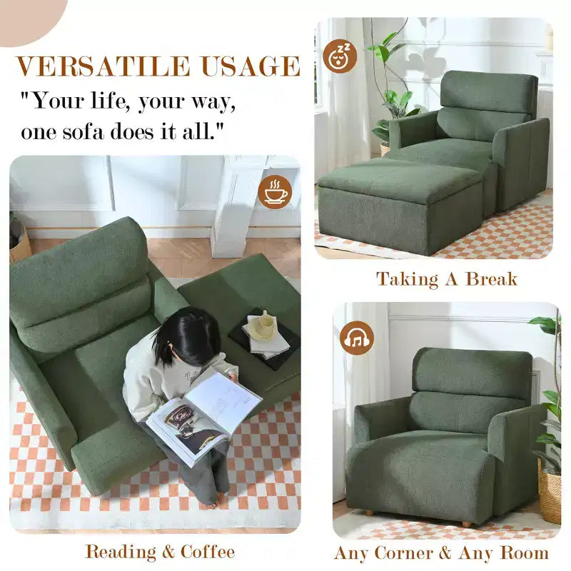 CLIHOME Oversized Chair With Storage Ottoman, Wide Accent Armchair Chair, Upholstered Mid-Century Reading Chair, Deep Seat Sofa Couch