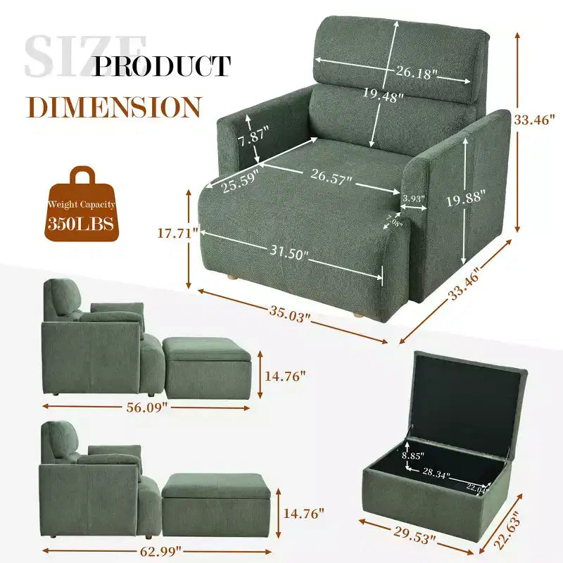 CLIHOME Oversized Chair With Storage Ottoman, Wide Accent Armchair Chair, Upholstered Mid-Century Reading Chair, Deep Seat Sofa Couch