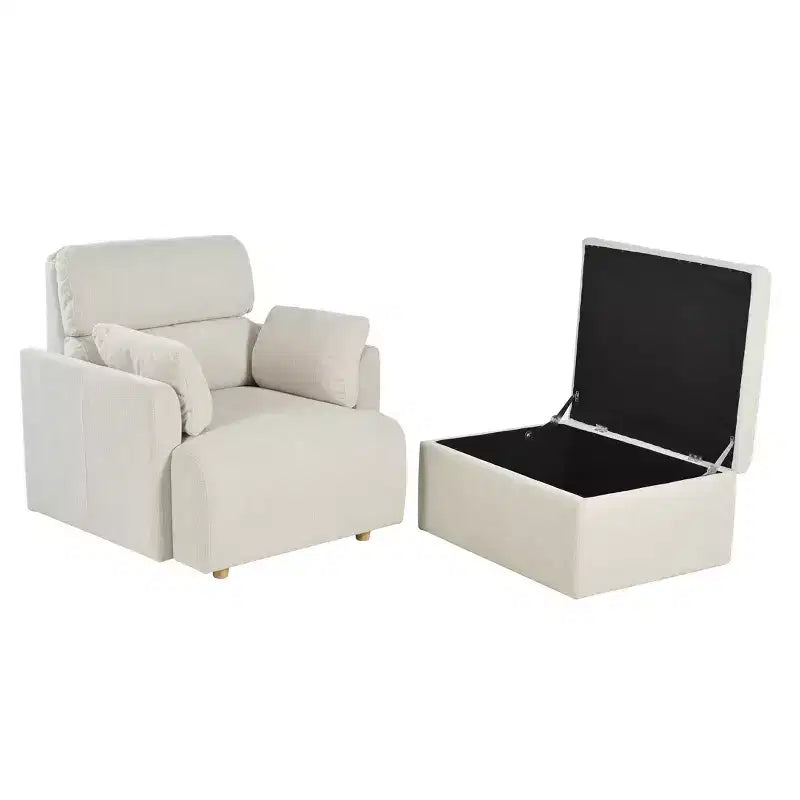 CLIHOME Oversized Chair With Storage Ottoman, Wide Accent Armchair Chair, Upholstered Mid-Century Reading Chair, Deep Seat Sofa Couch