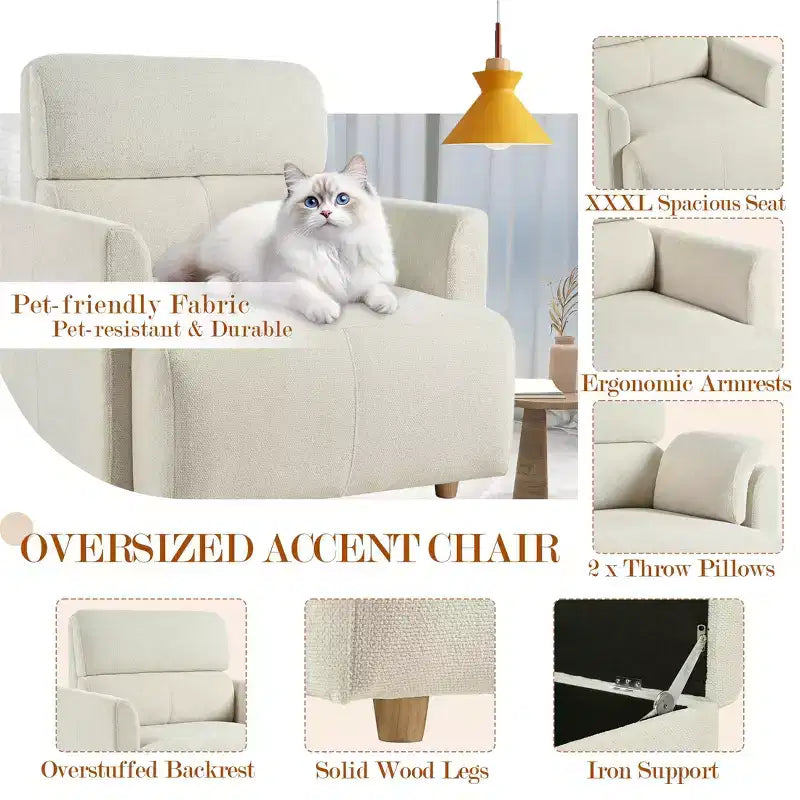 CLIHOME Oversized Chair With Storage Ottoman, Wide Accent Armchair Chair, Upholstered Mid-Century Reading Chair, Deep Seat Sofa Couch