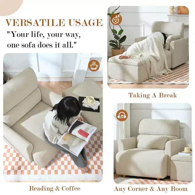 CLIHOME Oversized Chair With Storage Ottoman, Wide Accent Armchair Chair, Upholstered Mid-Century Reading Chair, Deep Seat Sofa Couch