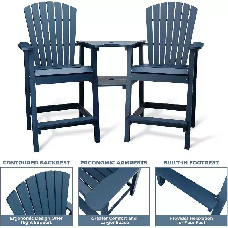 Tabourets de bar d'extérieur en polyéthylène avec plateau de connexion, chaises de bar pour terrasse, balcon, jardin, tabouret de bar haut avec dossier, résistant aux intempéries, lot de 2