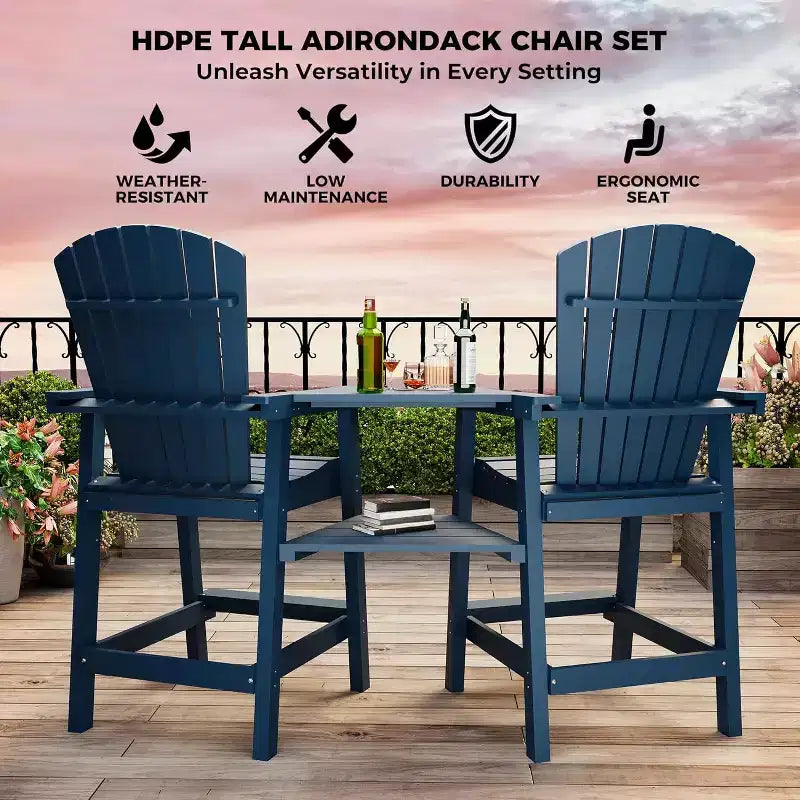 Tabourets de bar d'extérieur en polyéthylène avec plateau de connexion, chaises de bar pour terrasse, balcon, jardin, tabouret de bar haut avec dossier, résistant aux intempéries, lot de 2