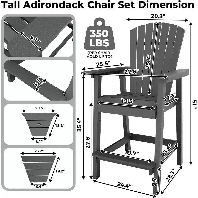 Tabourets de bar d'extérieur en polyéthylène avec plateau de connexion, chaises de bar pour terrasse, balcon, jardin, tabouret de bar haut avec dossier, résistant aux intempéries, lot de 2