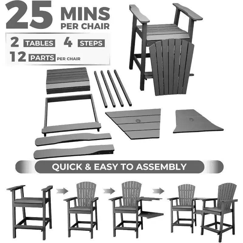 Tabourets de bar d'extérieur en polyéthylène avec plateau de connexion, chaises de bar pour terrasse, balcon, jardin, tabouret de bar haut avec dossier, résistant aux intempéries, lot de 2