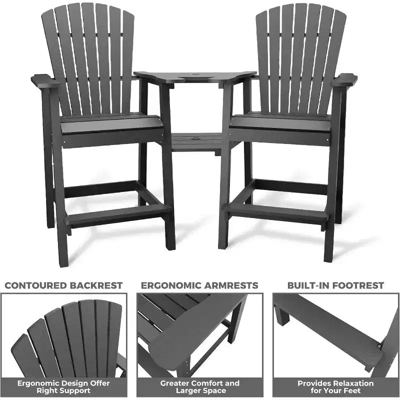 Tabourets de bar d'extérieur en polyéthylène avec plateau de connexion, chaises de bar pour terrasse, balcon, jardin, tabouret de bar haut avec dossier, résistant aux intempéries, lot de 2