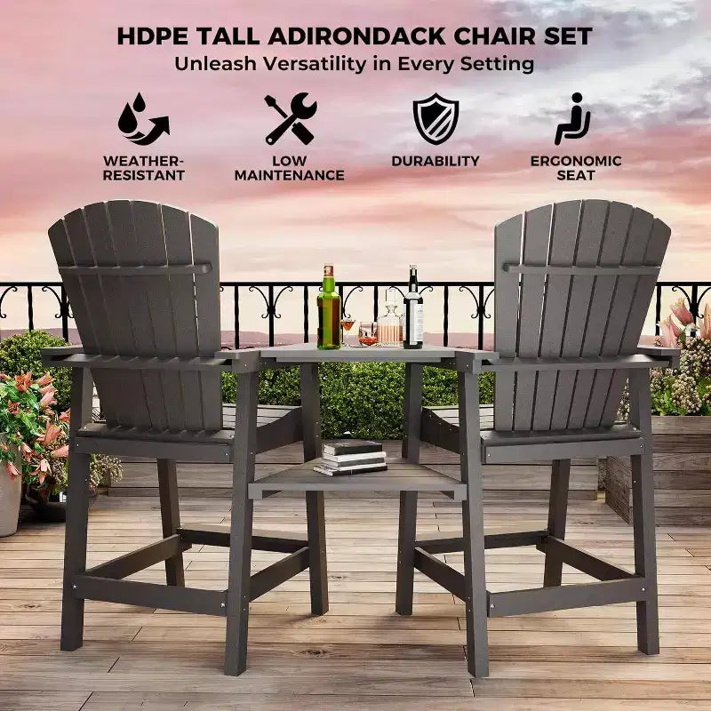 Tabourets de bar d'extérieur en polyéthylène avec plateau de connexion, chaises de bar pour terrasse, balcon, jardin, tabouret de bar haut avec dossier, résistant aux intempéries, lot de 2