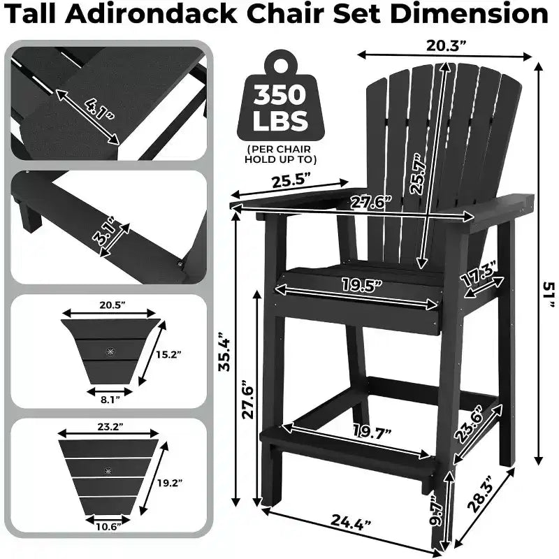 Tabourets de bar d'extérieur en polyéthylène avec plateau de connexion, chaises de bar pour terrasse, balcon, jardin, tabouret de bar haut avec dossier, résistant aux intempéries, lot de 2