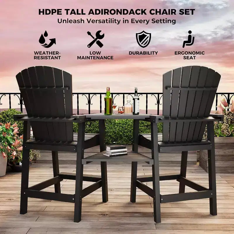 Tabourets de bar d'extérieur en polyéthylène avec plateau de connexion, chaises de bar pour terrasse, balcon, jardin, tabouret de bar haut avec dossier, résistant aux intempéries, lot de 2