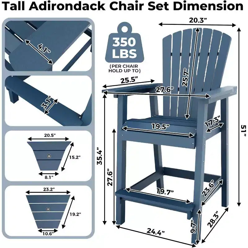 Tabourets de bar d'extérieur en polyéthylène avec plateau de connexion, chaises de bar pour terrasse, balcon, jardin, tabouret de bar haut avec dossier, résistant aux intempéries, lot de 2