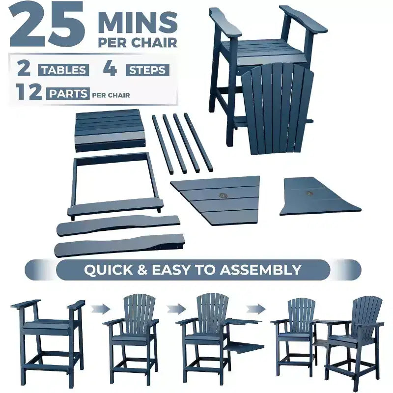 Tabourets de bar d'extérieur en polyéthylène avec plateau de connexion, chaises de bar pour terrasse, balcon, jardin, tabouret de bar haut avec dossier, résistant aux intempéries, lot de 2