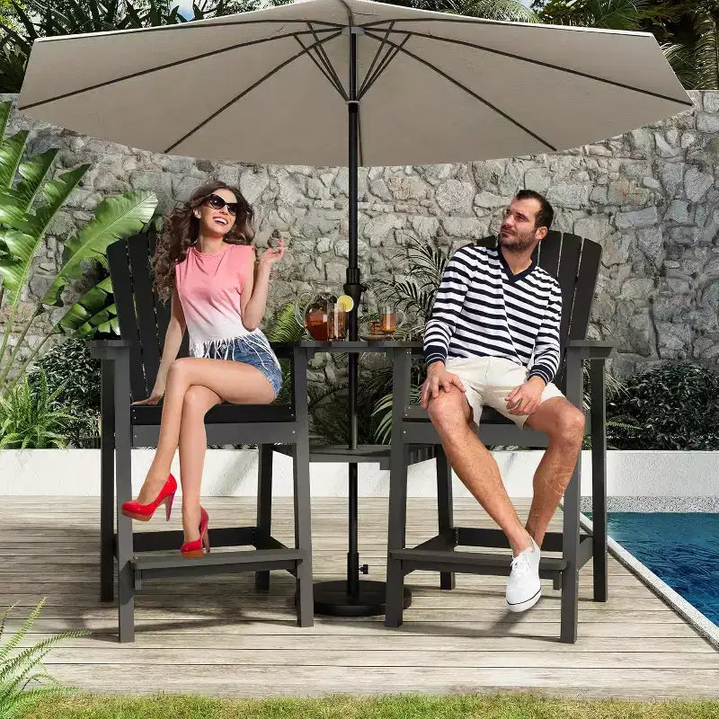 Outdoor Poly Barstools with Connecting Tray, Bar Chairs for Deck, Balcony, Backyard, Patio Bar Stool Chair with High Back Weather Resistant Set of 2