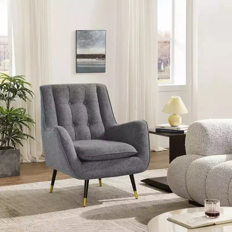Fauteuil d'appoint confortable en tissu Art Leon avec accoudoirs et dossier capitonné