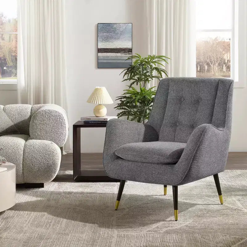 Fauteuil d'appoint confortable en tissu Art Leon avec accoudoirs et dossier capitonné