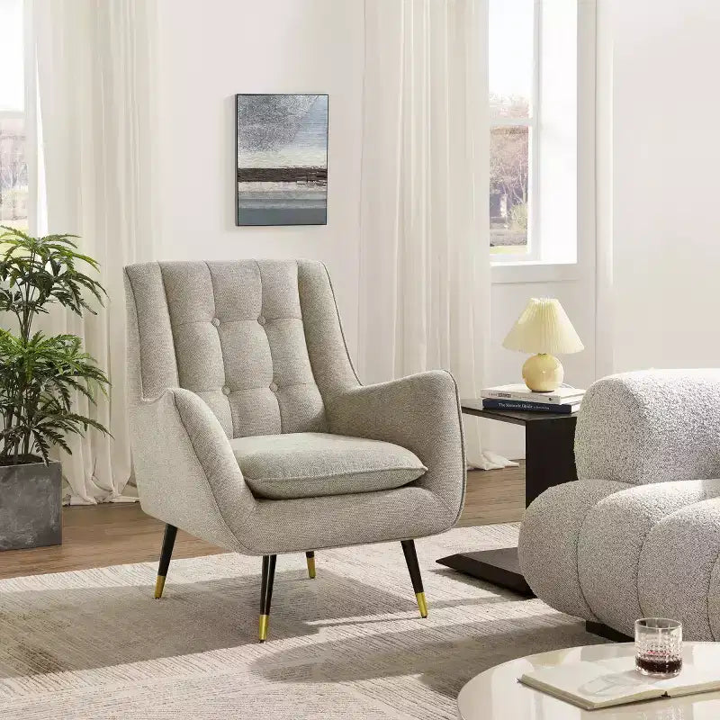 Fauteuil d'appoint confortable en tissu Art Leon avec accoudoirs et dossier capitonné