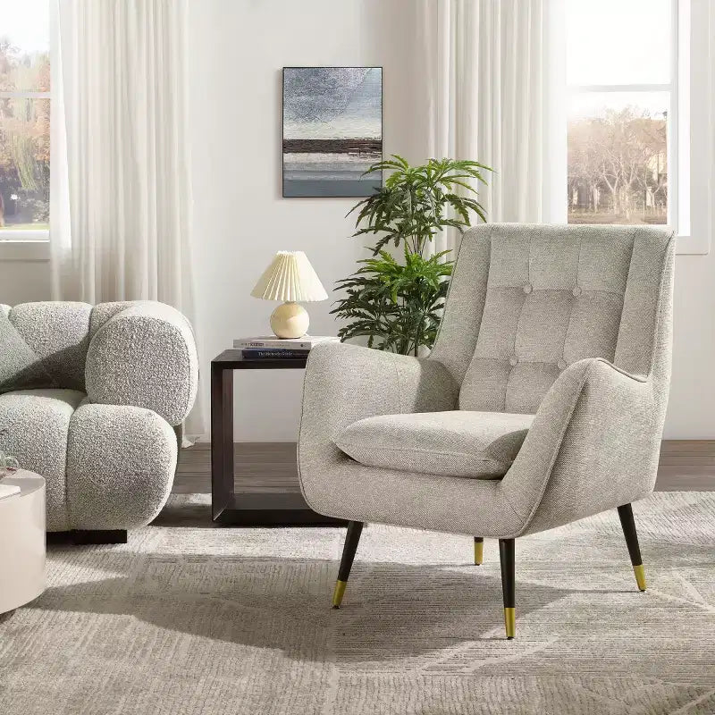 Fauteuil d'appoint confortable en tissu Art Leon avec accoudoirs et dossier capitonné