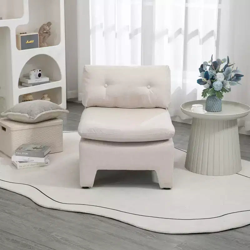No Armrest Barrel Chairs Linen House Hold Cushioned Deep Seat Accent Single Lazy Chair for Living Room Home White