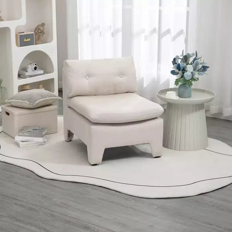 No Armrest Barrel Chairs Linen House Hold Cushioned Deep Seat Accent Single Lazy Chair for Living Room Home White
