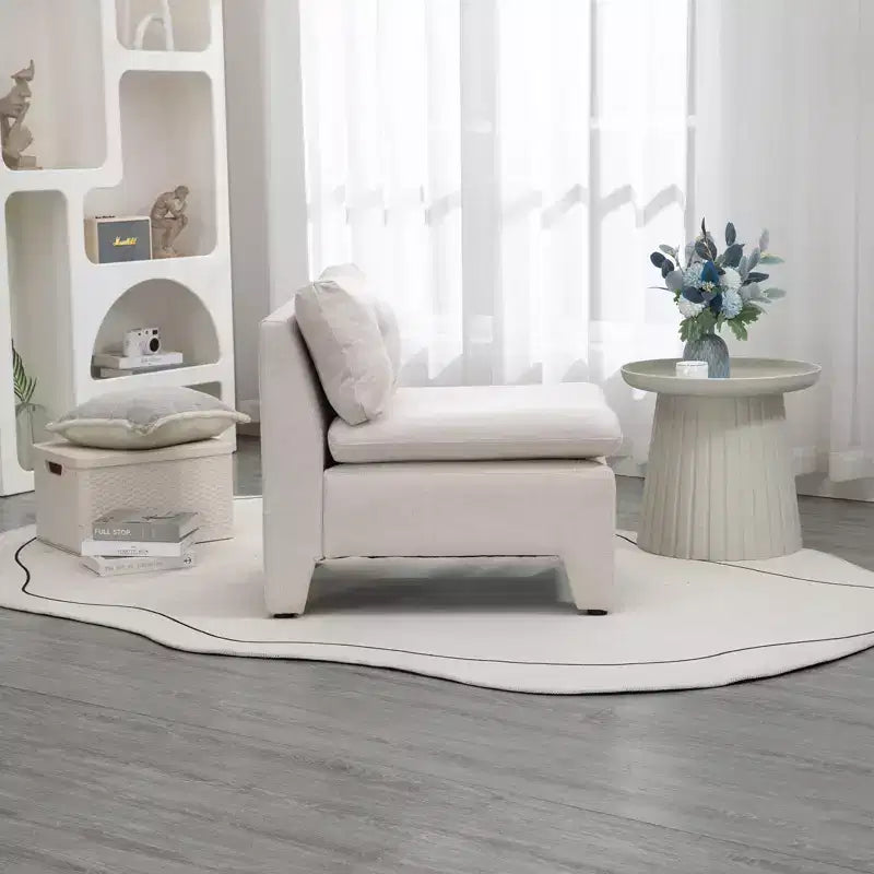 No Armrest Barrel Chairs Linen House Hold Cushioned Deep Seat Accent Single Lazy Chair for Living Room Home White