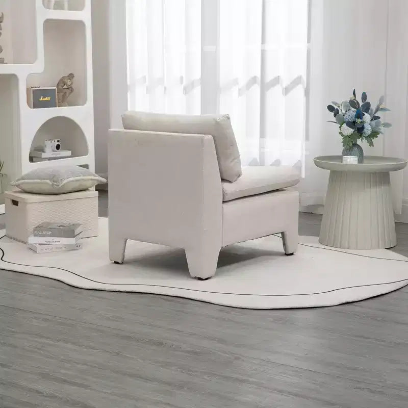 No Armrest Barrel Chairs Linen House Hold Cushioned Deep Seat Accent Single Lazy Chair for Living Room Home White