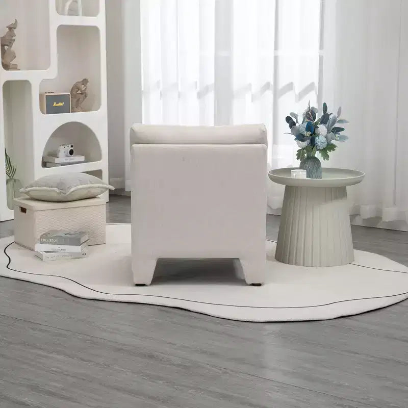 No Armrest Barrel Chairs Linen House Hold Cushioned Deep Seat Accent Single Lazy Chair for Living Room Home White