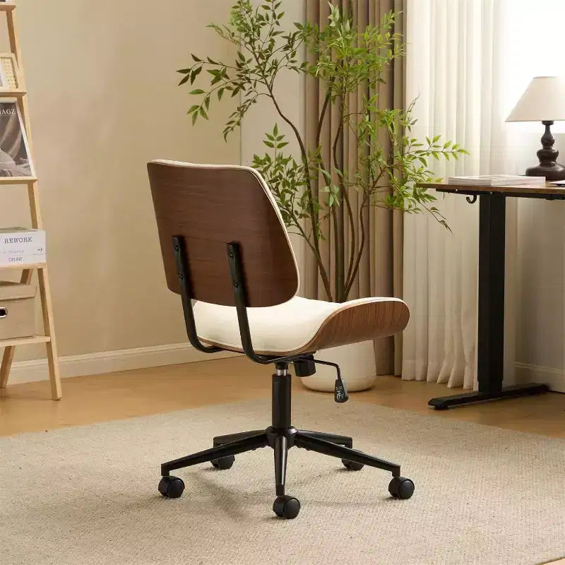 VINGLI Wide Curved Seat&Back Armless Home Office Chair,Ergoromic Adjustable-Height Desk Chair,Stylish Walnut Task Chair,PU