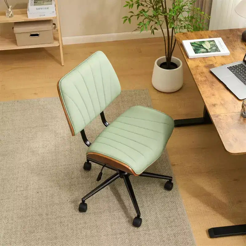 VINGLI Wide Curved Seat&Back Armless Home Office Chair,Ergoromic Adjustable-Height Desk Chair,Stylish Walnut Task Chair,PU