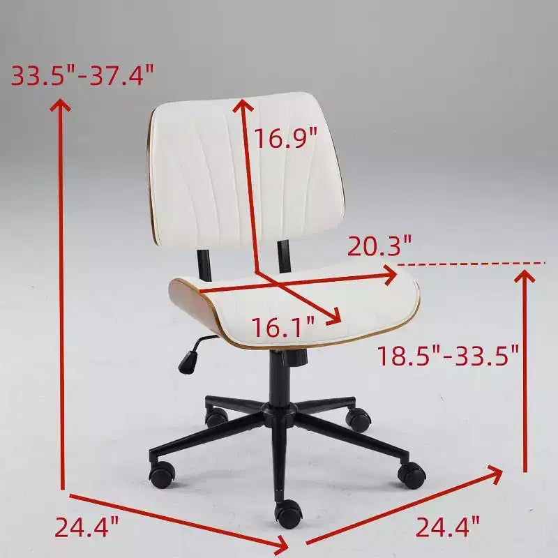 VINGLI Wide Curved Seat&Back Armless Home Office Chair,Ergoromic Adjustable-Height Desk Chair,Stylish Walnut Task Chair,PU