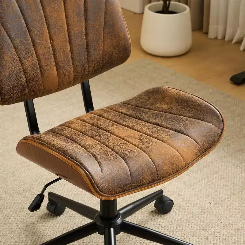 VINGLI Wide Curved Seat&Back Armless Home Office Chair,Ergoromic Adjustable-Height Desk Chair,Stylish Walnut Task Chair,PU