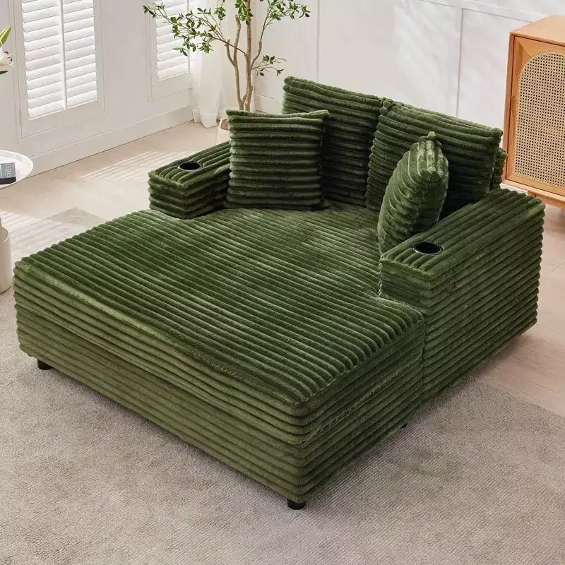 Fauteuil-méridienne surdimensionné 54, canapé-lit rembourré avec porte-gobelet, canapé confortable en velours côtelé pour salon chambre, vert