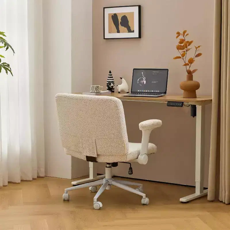 VINGLI Criss Cross Chair with Adjustable Flip-Up Arms,Cross Legged Chair with Wheels,Extra Wide Office Chair,Desk Chair,Starry Chenille