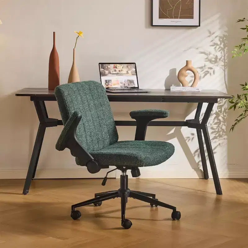VINGLI Criss Cross Chair with Adjustable Flip-Up Arms,Cross Legged Chair with Wheels,Extra Wide Office Chair,Desk Chair,Starry Chenille