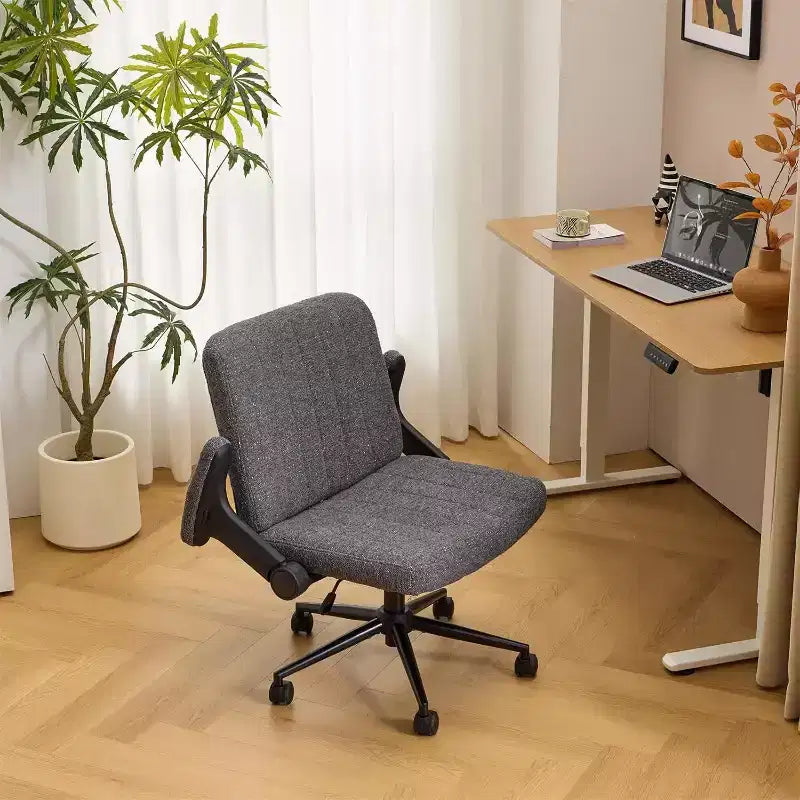 VINGLI Criss Cross Chair with Adjustable Flip-Up Arms,Cross Legged Chair with Wheels,Extra Wide Office Chair,Desk Chair,Starry Chenille