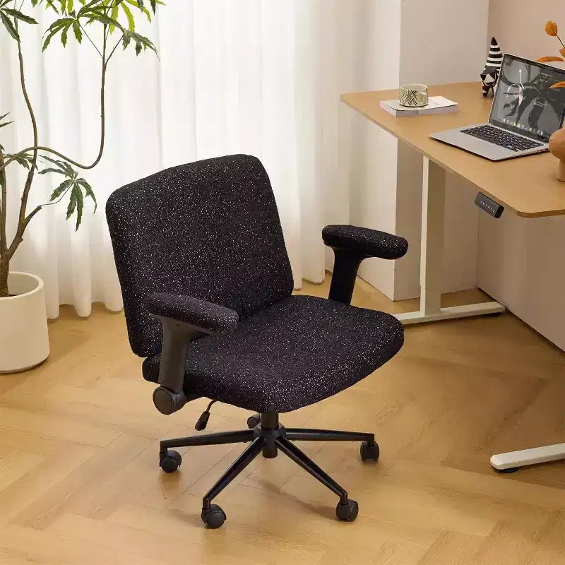 VINGLI Criss Cross Chair with Adjustable Flip-Up Arms,Cross Legged Chair with Wheels,Extra Wide Office Chair,Desk Chair,Starry Chenille
