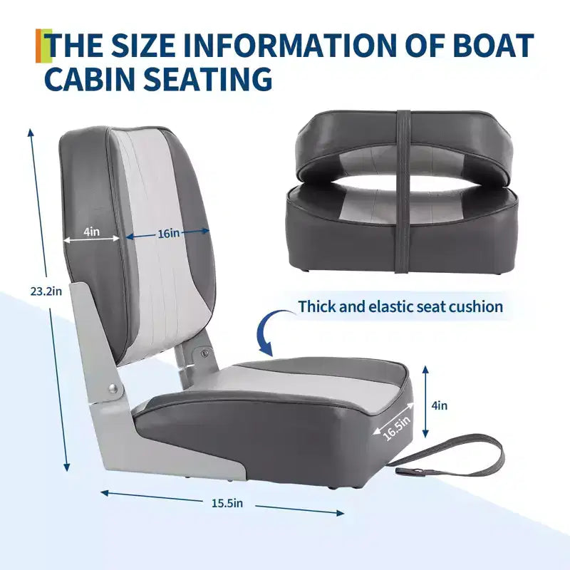 Sièges Baquet Pliants pour Bateau – Lot de 2 sièges de Pêche Bas avec Coussins en Mousse Haute Densité, Résistants aux UV et Sangles de Fixation