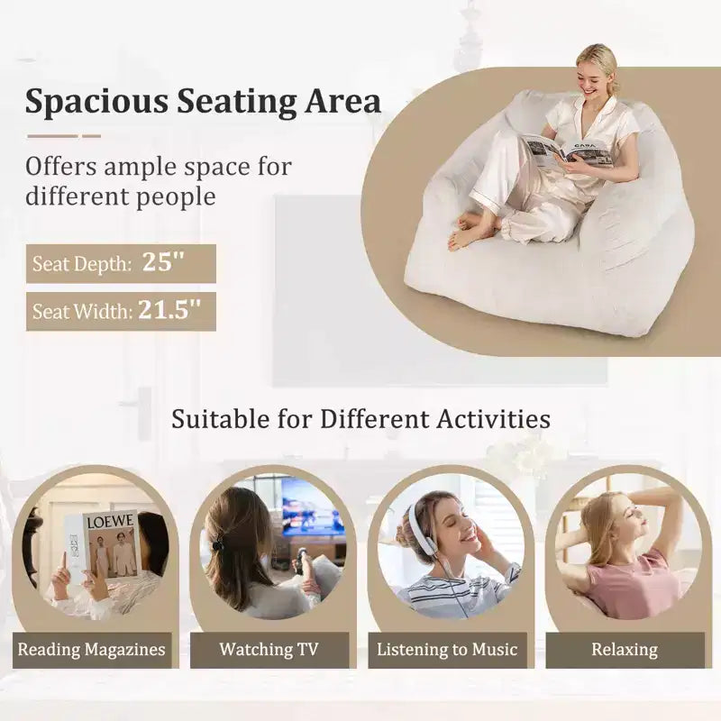 Fauteuil poire Costway pour adultes, canapé paresseux en peluche avec housse en velours ultra-doux, beige